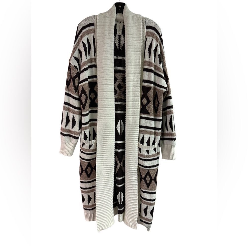 Joie Tribal Open Front Shawl Long Duster Cardigan Sweater Size L